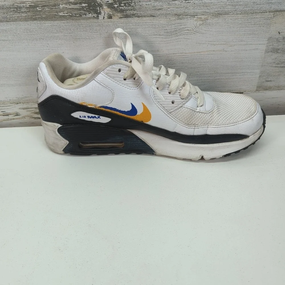 Nike Air Max 90 Double Swoosh White Black Gold Royal‎ FJ4592-100 7Y/8.5 Women